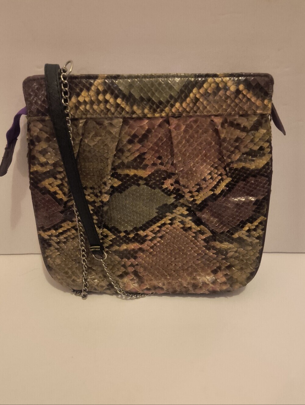 Vintage Multi-Tone Python Print Leather Crossbody / Clutch Bag